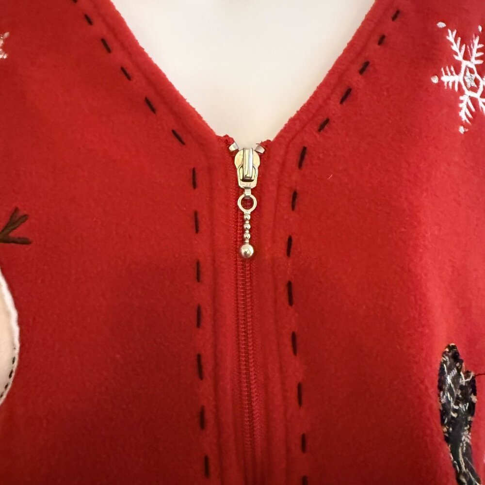VINTAGE Red Fleece Snowman Christmas Vest Embroidered Zip Front Size Large - Picture 4 of 8